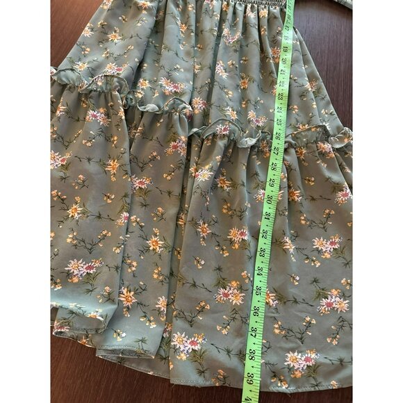 Lulus Floral Sage Green Long Sleeves & Ruffled Neckline Midi Dress Size Small - Picture 7 of 8